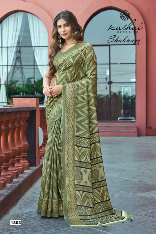 Kashvi Shabnam Vol 13 Dull Moss Foil Printed Saree Wholesale Catalog Collection Exporter - Image 2