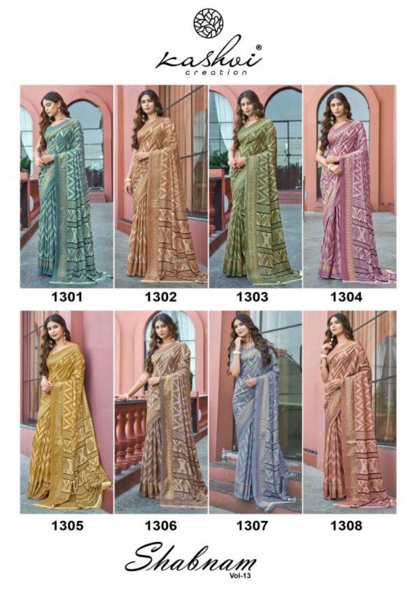 Kashvi Shabnam Vol 13 Dull Moss Foil Printed Saree Wholesale Catalog Collection Exporter - Image 10
