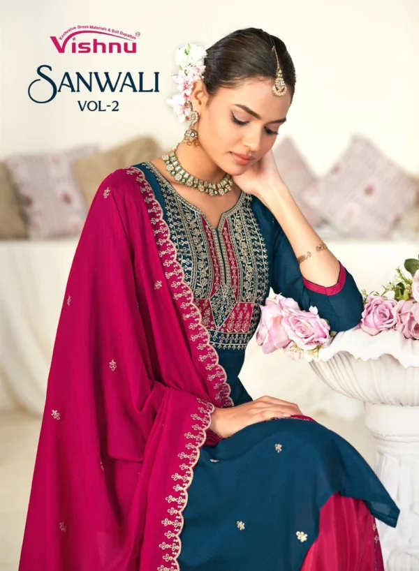 Vishnu Sanwali Vol 2 Vichitra Silk Fancy Dress Material Wholesale Catalog Collection Exporter