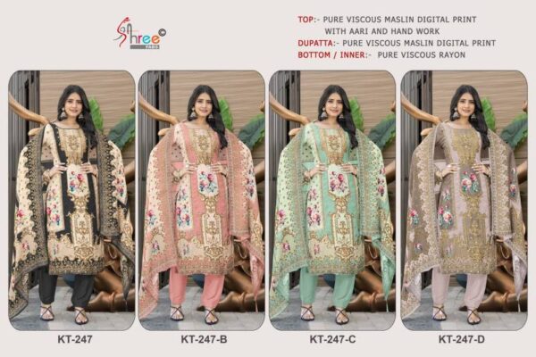 Shree Kt 247 Viscose Maslin Digital Salwar Suits Wholesale Catalog Collection Supplier - Image 6