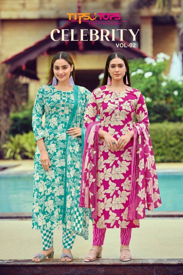 Tips And Tops Celebrity Vol 2 Rayon Printed Readymade Wholesale Catalog Collection Supplier