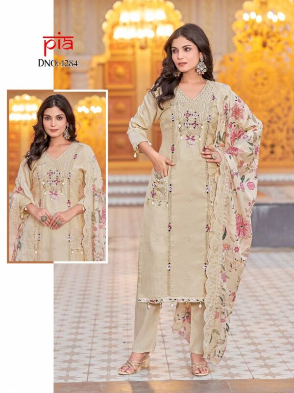Pia 1284 Roman Shimmer Kurti Bottom With Dupatta Catalog Wholesale Collection Supplier - Image 2