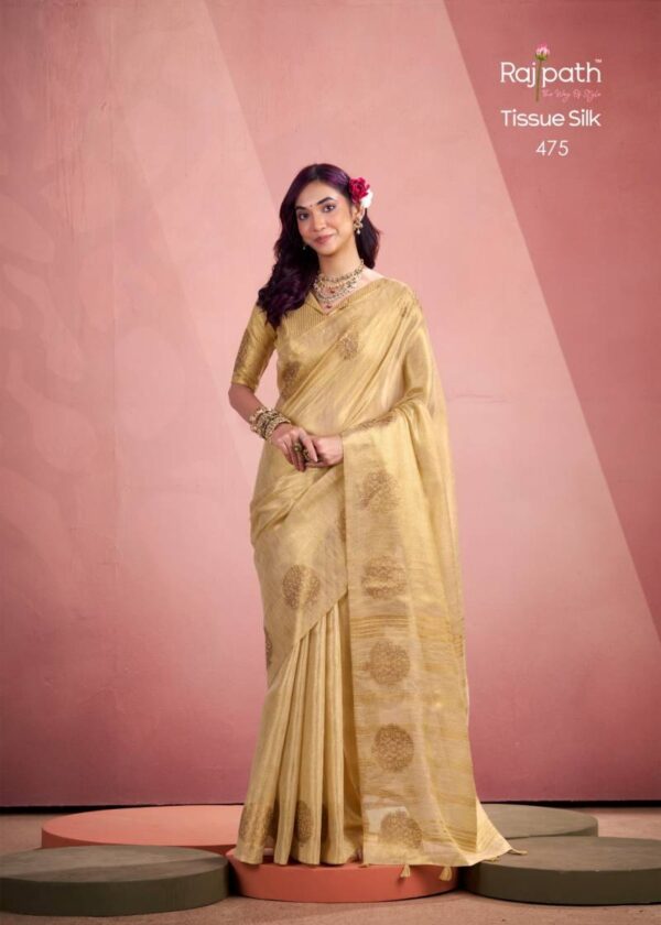 Rajpath Mini Silk Tissue Weaving Fancy Saree Wholesale Catalog Collection Supplier - Image 5