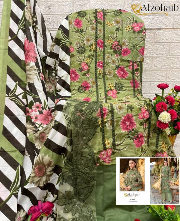 Alzohaib Az 1288 And 1289 Chiffon Dupatta Pakistani Suits Wholesale Catalog Collection Supplier - Image 3