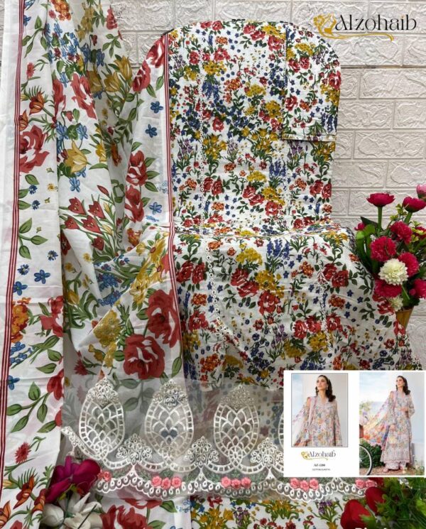 Alzohaib Az 1288 And 1289 Chiffon Dupatta Pakistani Suits Wholesale Catalog Collection Supplier - Image 2