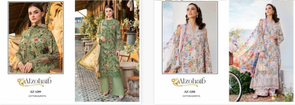 Alzohaib Az 1288 And 1289 Chiffon Dupatta Pakistani Suits Wholesale Catalog Collection Supplier - Image 6