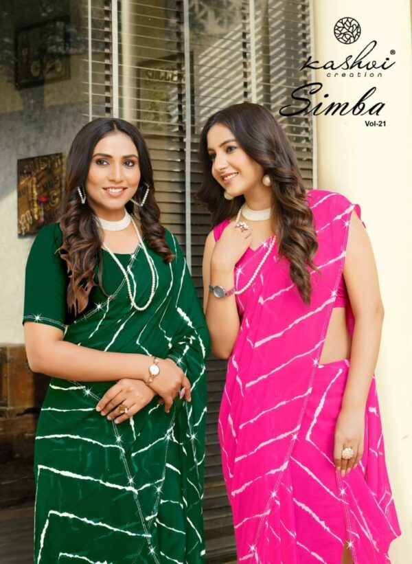 Kashvi Simba Vol 21 Georgette Lehariya Printed Saree Catalog Wholesale Collection Exporter