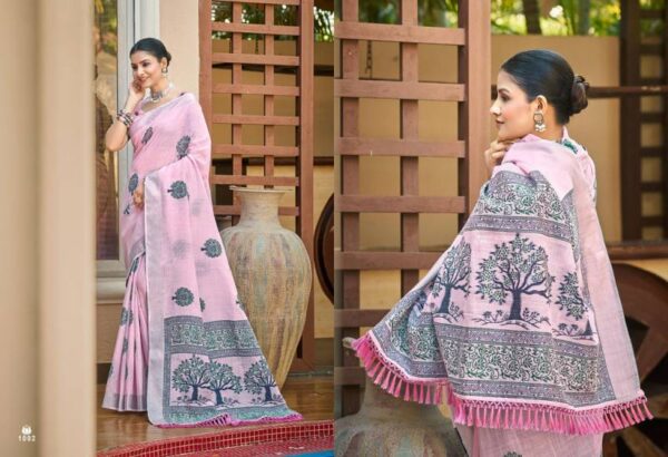 Bunawat Bindiya Linen Fancy Print Sarees Wholesale Catalog Collection Exporter - Image 3