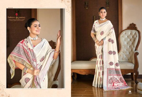 Bunawat Bindiya Linen Fancy Print Sarees Wholesale Catalog Collection Exporter - Image 2