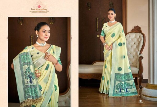 Bunawat Bindiya Linen Fancy Print Sarees Wholesale Catalog Collection Exporter - Image 4