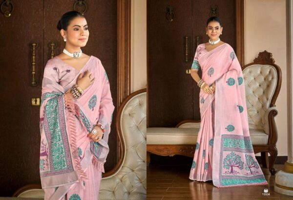 Bunawat Bindiya Linen Fancy Print Sarees Wholesale Catalog Collection Exporter - Image 5