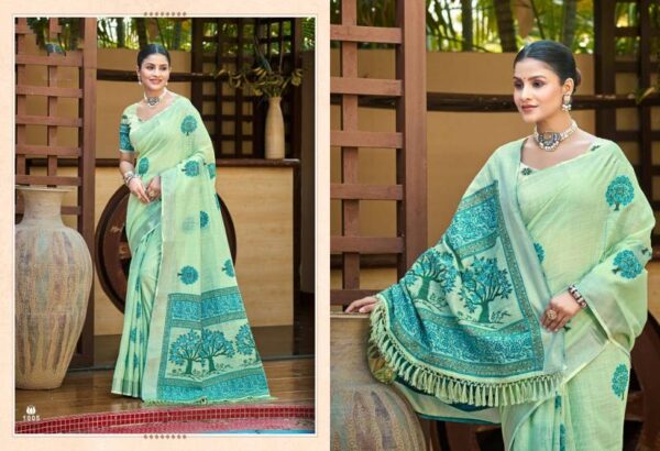 Bunawat Bindiya Linen Fancy Print Sarees Wholesale Catalog Collection Exporter - Image 6