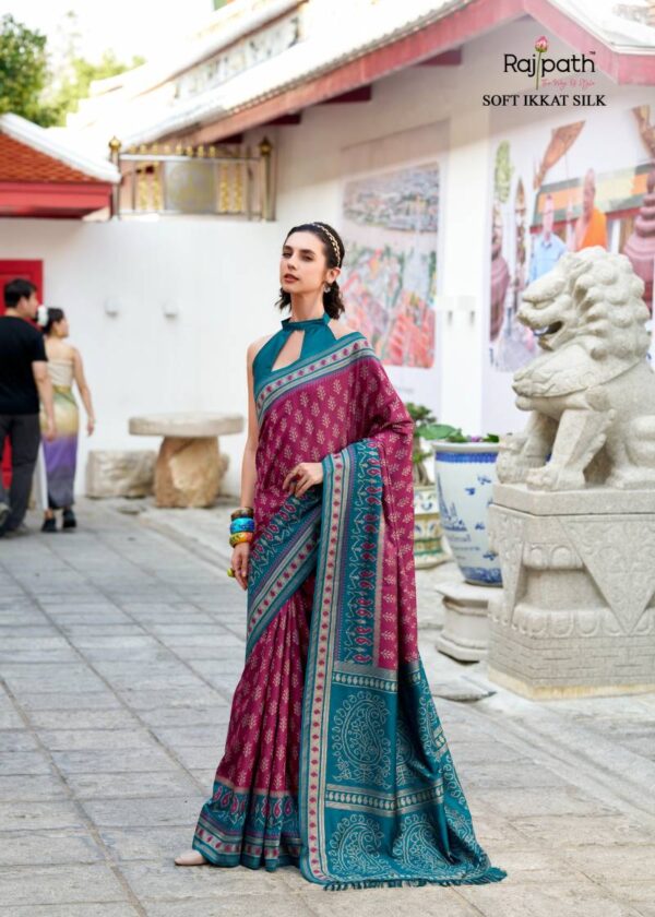 Rajpath Taj Mahal Vol 2 Soft Ikkat Silk Saree Wholesale Catalog Collection Exporter - Image 4