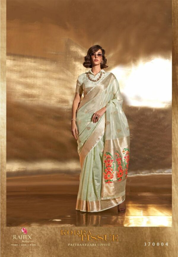 Rajtex Korra Tissue Paithani Zari Tissue Saree Wholesale Catalog Collection Exporter