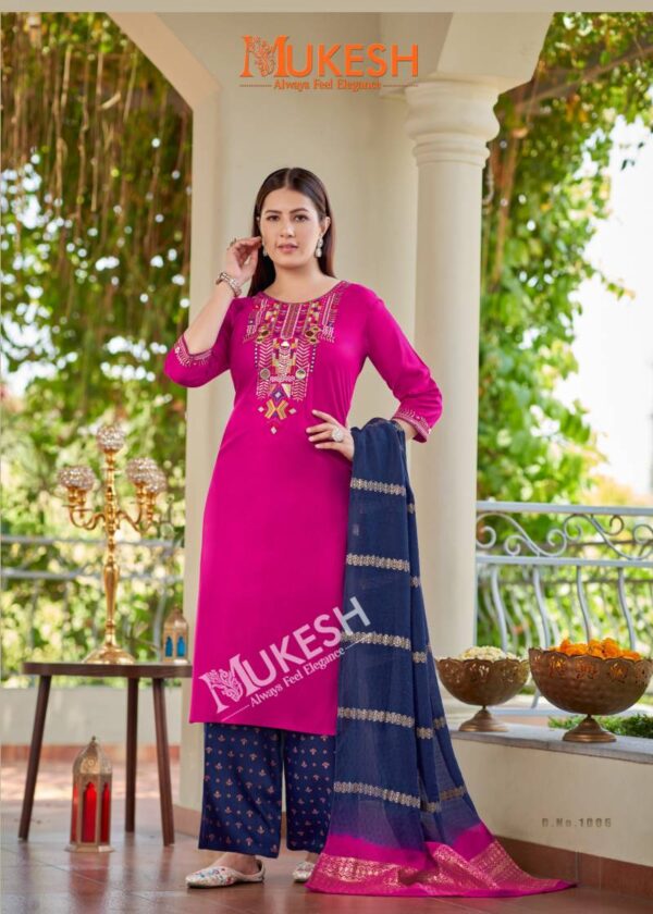 Mukesh Mausam Rayon Embroidered Top Bottom With Dupatta Wholesale Catalog Collection Supplier - Image 8