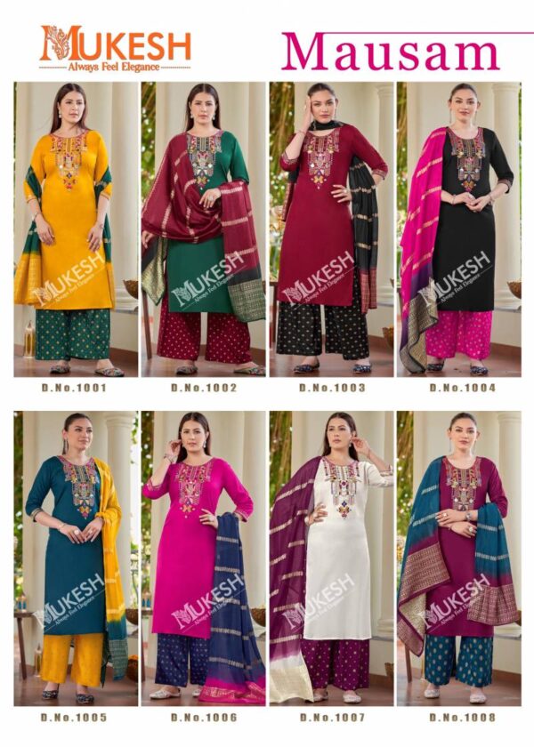 Mukesh Mausam Rayon Embroidered Top Bottom With Dupatta Wholesale Catalog Collection Supplier - Image 10