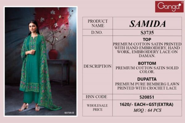 Ganga Samida Cotton Satin Printed Salwar Kameez Wholesale Catalog Collection Exporter - Image 6