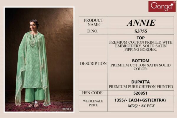 Ganga Annie Cotton Printed Embroidered Salwar Kameez Wholesale Catalog Collection Exporter - Image 5