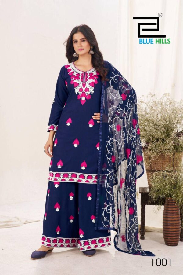 Blue Hills Pink Lotus Rayon White Thread Readymade Wholesale Catalog Collection Exporter - Image 2