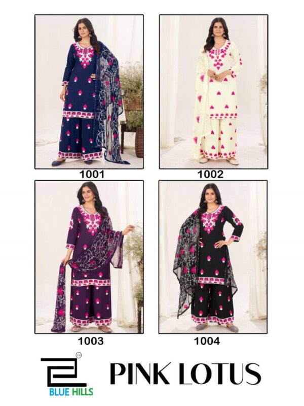 Blue Hills Pink Lotus Rayon White Thread Readymade Wholesale Catalog Collection Exporter - Image 5
