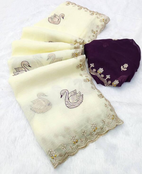 Bt 1284 Crunchy Chiffon Embroidered Party Wear Sarees Wholesale Catalog Collection Exporter - Image 2