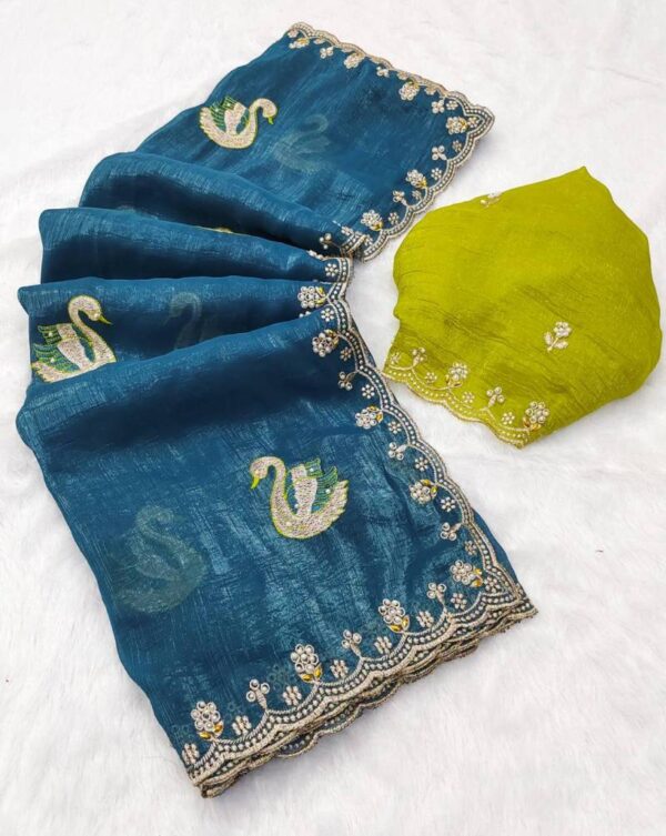 Bt 1284 Crunchy Chiffon Embroidered Party Wear Sarees Wholesale Catalog Collection Exporter
