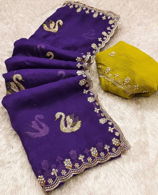 Bt 1284 Crunchy Chiffon Embroidered Party Wear Sarees Wholesale Catalog Collection Exporter - Image 4