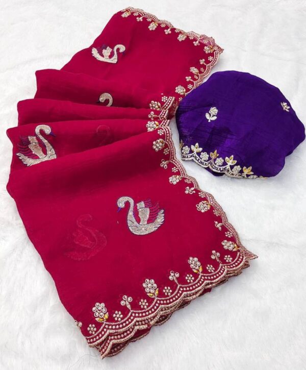 Bt 1284 Crunchy Chiffon Embroidered Party Wear Sarees Wholesale Catalog Collection Exporter - Image 5
