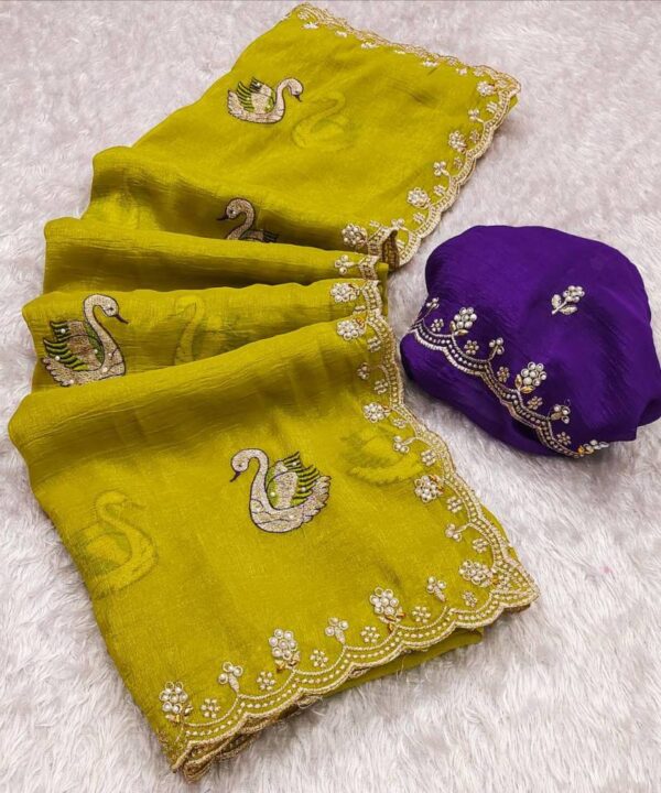 Bt 1284 Crunchy Chiffon Embroidered Party Wear Sarees Wholesale Catalog Collection Exporter - Image 6