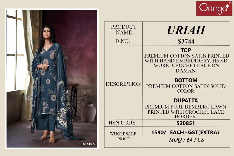 Ganga Uriah Cotton Satin Printed Salwar Kameez Wholesale Catalog Collection Supplier - Image 5