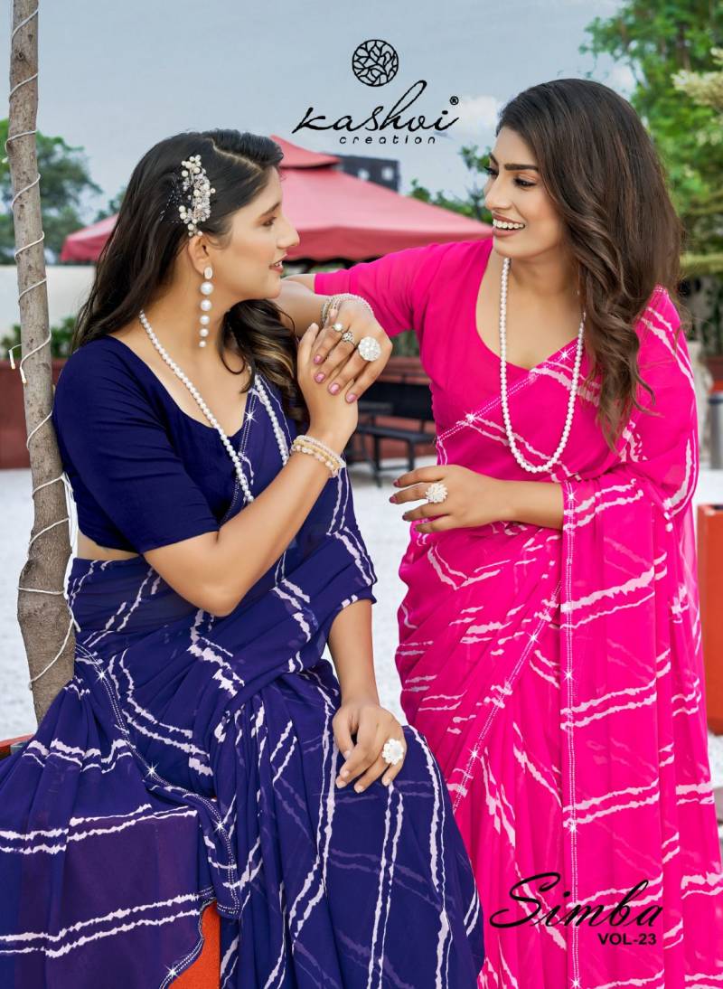 Kashvi Simba Vol 23 Georgette Lehariya Printed Saree Wholesale Catalog Collection Supplier