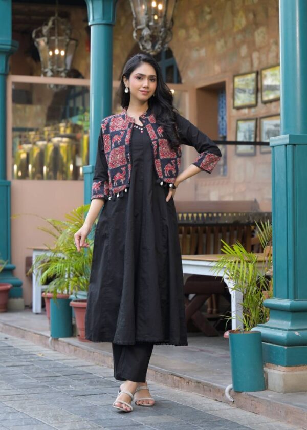 Tanyaa P 421 Cotton Mirror Work Touchup Kurti Bottom With Jacket Wholesale Catalog Collection Supplier