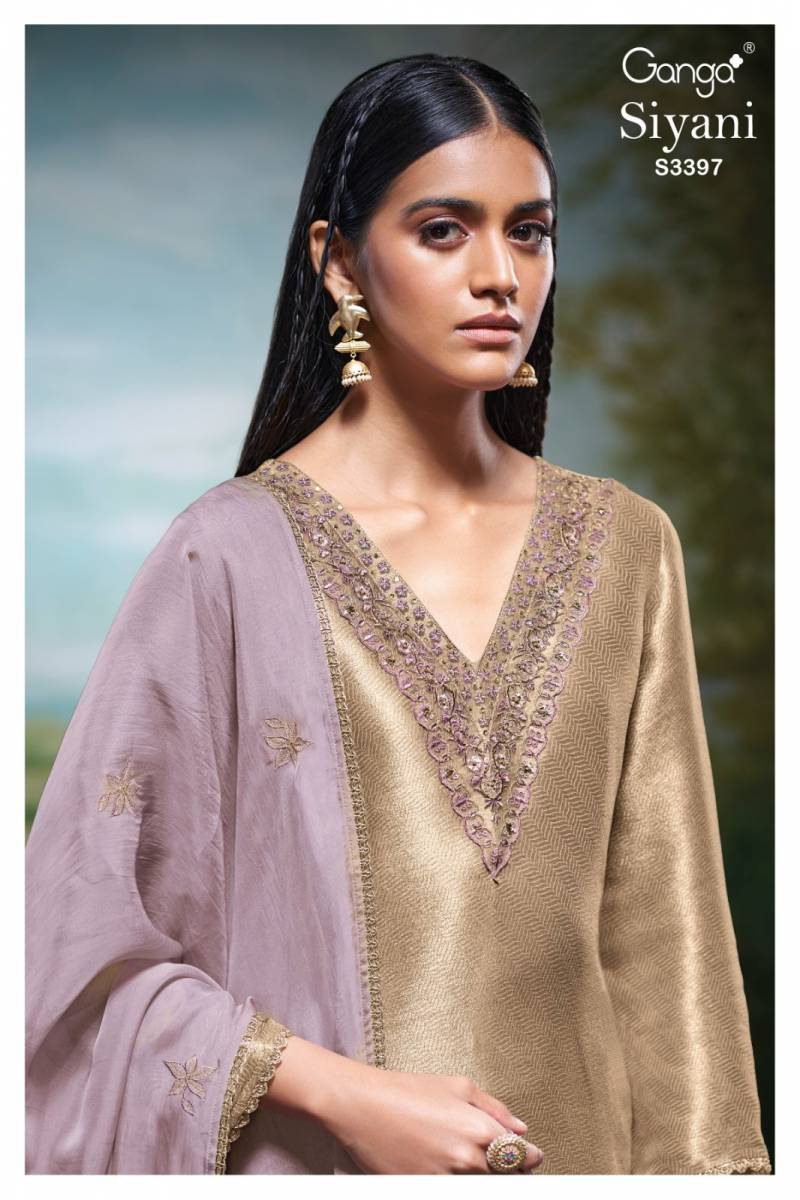 Ganga Siyani Bemberg Silk Jacquard Printed Salwar Kameez Wholesale Catalog Collection Supplier