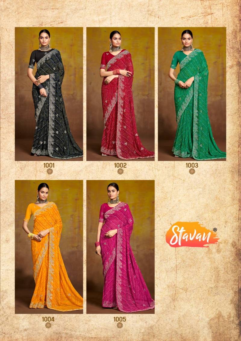 Stavan Bindni Georgette Fancy Sarees Wholesale Catalog Collection Supplier - Image 7