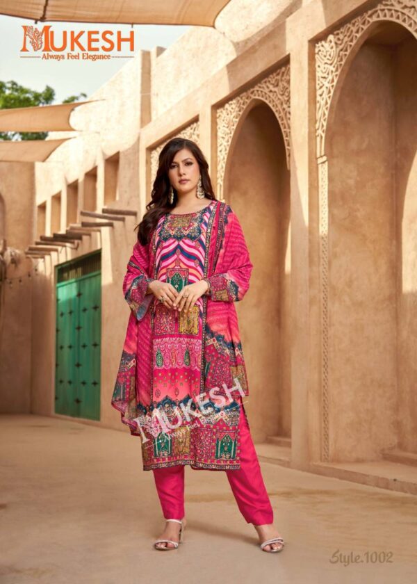 Mukesh Bin Saeed Maslin Digital Printed Top Bottom With Dupatta Wholesale Catalog Collection Supplier - Image 2