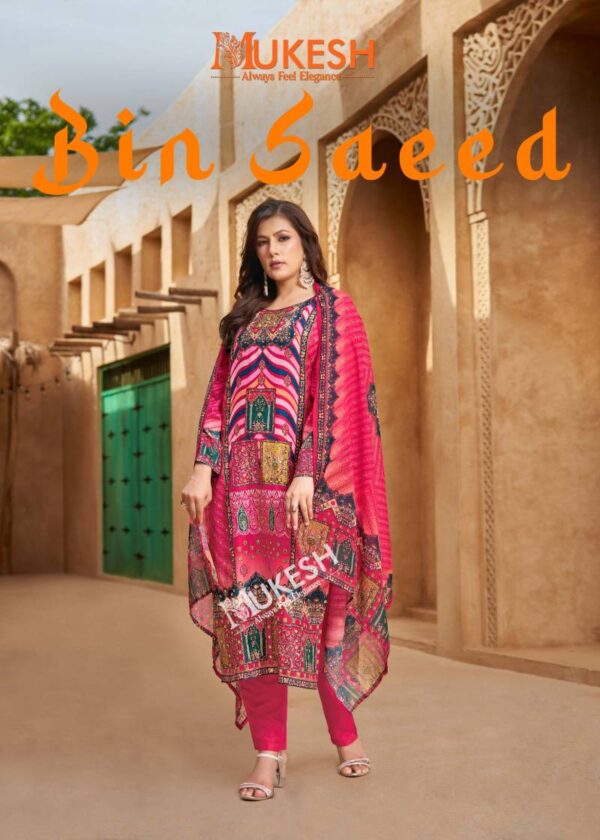 Mukesh Bin Saeed Maslin Digital Printed Top Bottom With Dupatta Wholesale Catalog Collection Supplier - Image 3