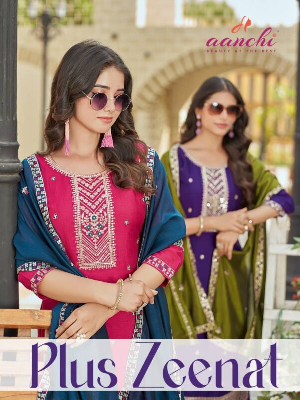 Aanchi Plus Zeenat Vichitra Silk Kurti Bottom With Dupatta Wholesale Catalog Collection Supplier