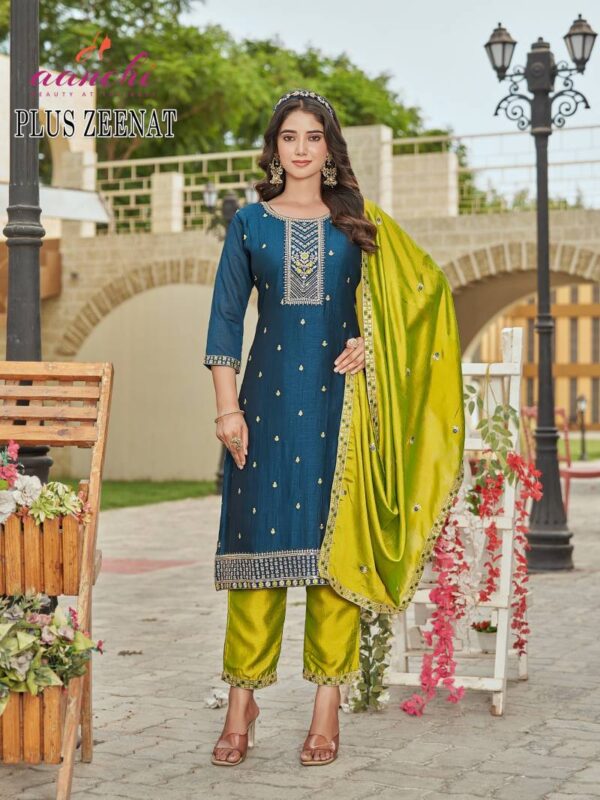Aanchi Plus Zeenat Vichitra Silk Kurti Bottom With Dupatta Wholesale Catalog Collection Supplier - Image 5