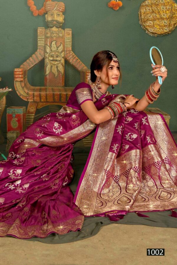 Saroj Shubh Mangalam Satin Saroski Vol 4 Satin Silk Saree Wholesale Catalog Collection Exporter - Image 2