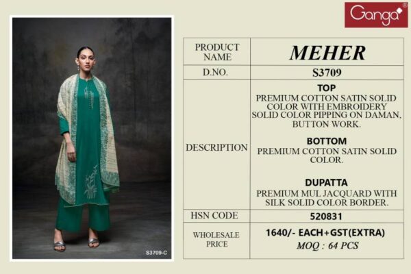 Ganga Meher Cotton Satin Solid Salwar Kameez Wholesale Catalog Collection Supplier - Image 5