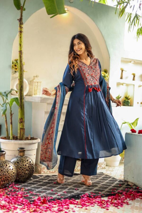 Naisha K 144 Cotton Fancy Neck Kurti Bottom With Dupatta Wholesale Catalog Collection Exporter