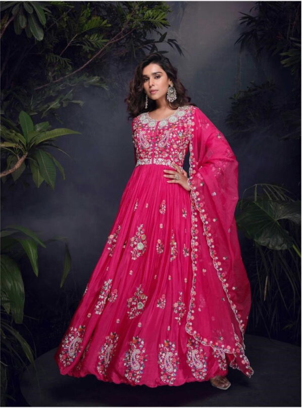 Mrunal Hit 5742 And 5743 Designer Chinon Gown With Dupatta Wholesale Catalog Collection Exporter - Image 2