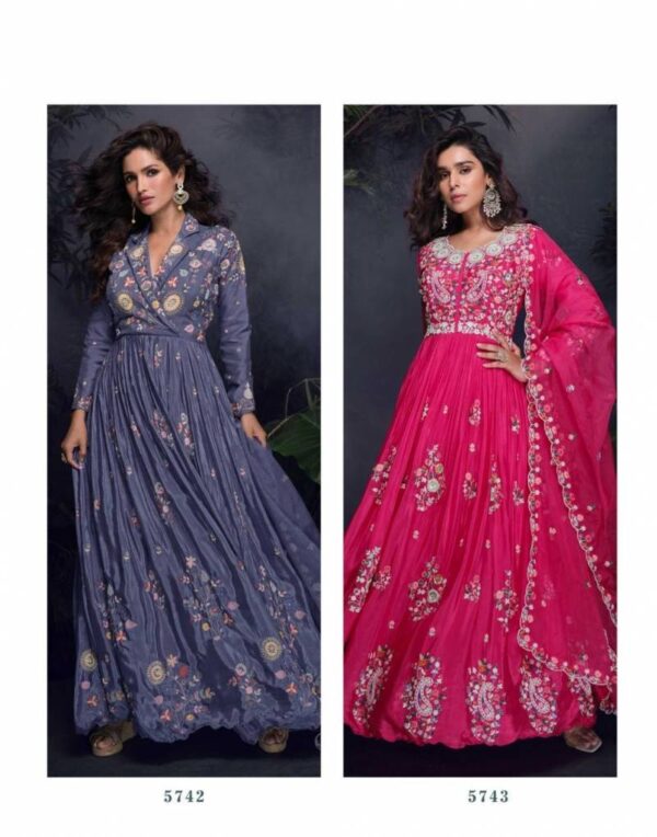 Mrunal Hit 5742 And 5743 Designer Chinon Gown With Dupatta Wholesale Catalog Collection Exporter - Image 4