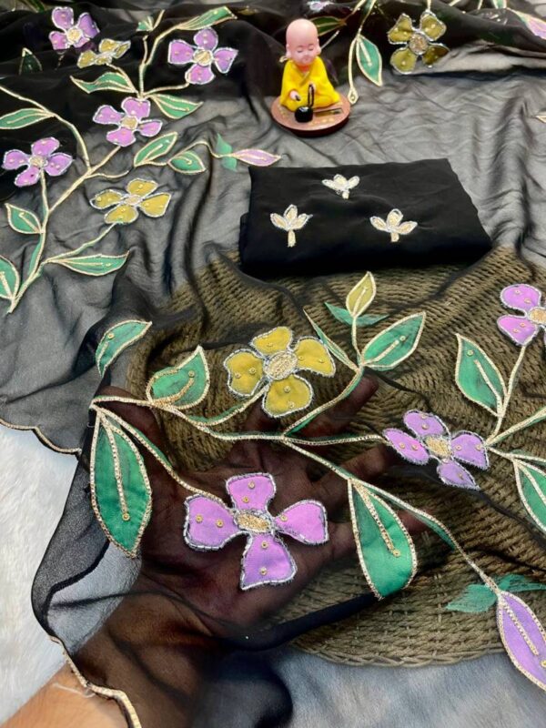 Vt 753 T Georgette Flower Printed Party Wear Sarees Wholesale Catalog Collection Exporter - Image 4