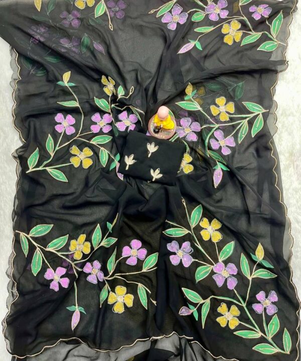 Vt 753 T Georgette Flower Printed Party Wear Sarees Wholesale Catalog Collection Exporter - Image 5