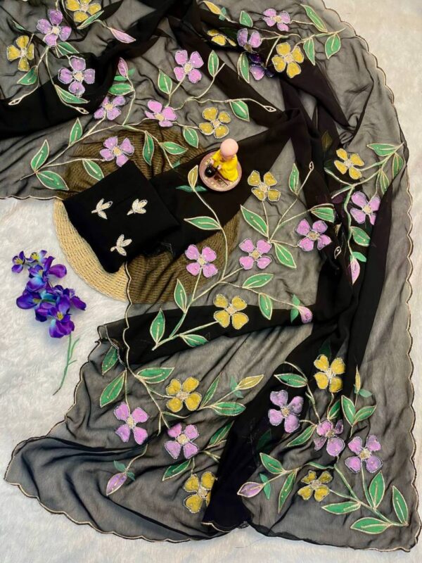 Vt 753 T Georgette Flower Printed Party Wear Sarees Wholesale Catalog Collection Exporter - Image 7