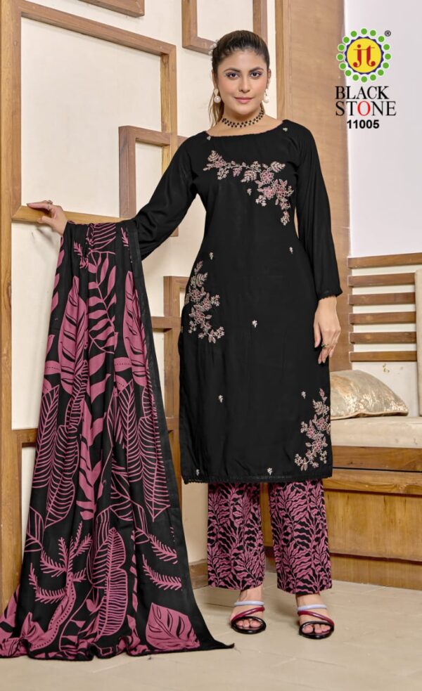 Jt Black Stone Vol 11 Rayon Embroidered Dress Material Wholesale Catalog Collection Exporter - Image 4