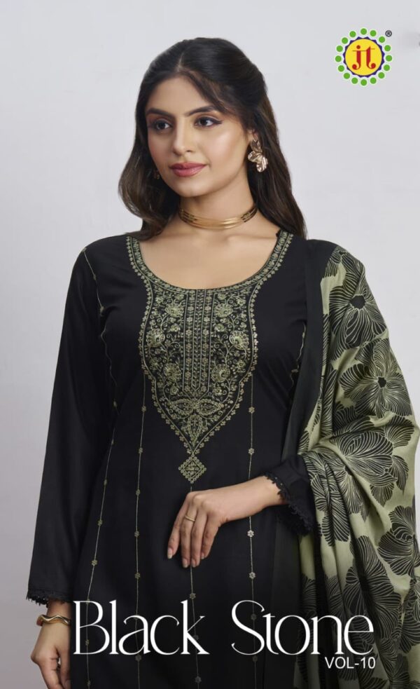 Jt Black Stone Vol 10 Rayon Embroidered Dress Material Wholesale Catalog Collection Exporter