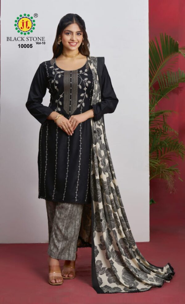 Jt Black Stone Vol 10 Rayon Embroidered Dress Material Wholesale Catalog Collection Exporter - Image 3