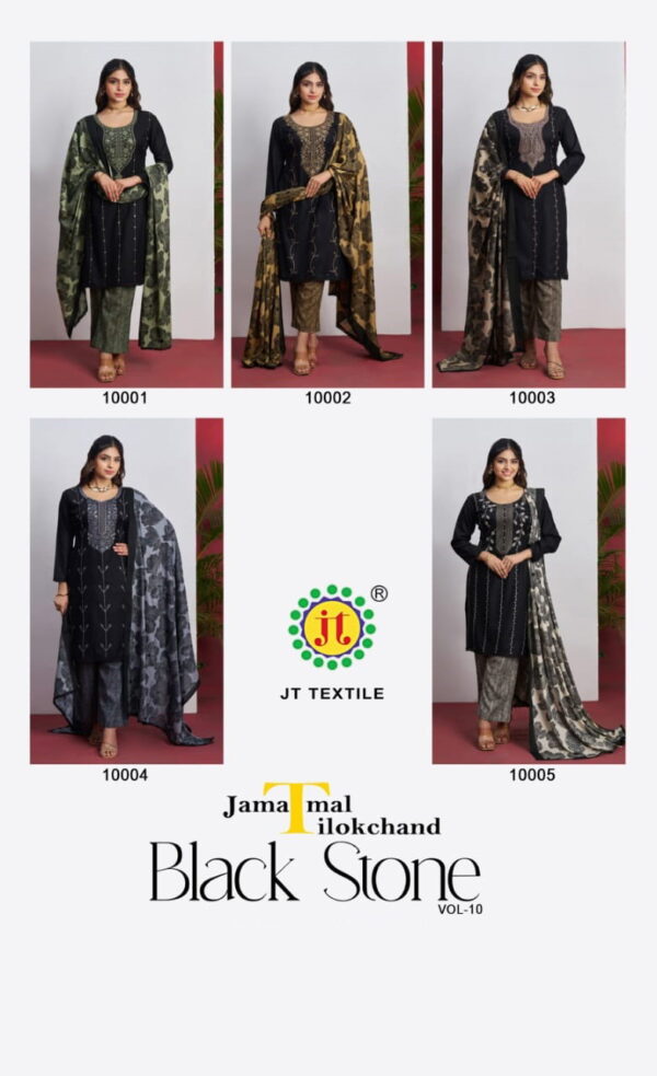 Jt Black Stone Vol 10 Rayon Embroidered Dress Material Wholesale Catalog Collection Exporter - Image 7